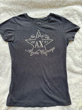 Armani Exchange A|X Rhinestone Studded Star Graphic Tee Shirt - Grey Size S